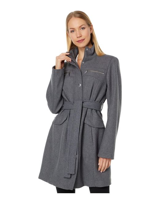 Vince Camuto Belted Wool Coat V29769 in Gray | Lyst