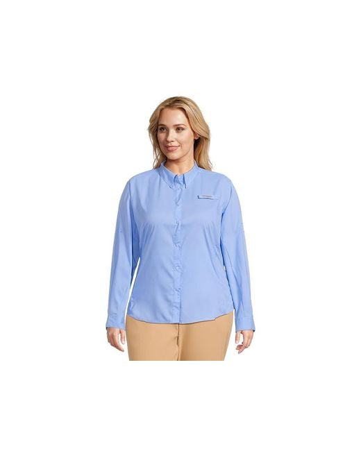 Columbia Blue Plus Size Tamiamitm Ii Long Sleeves Shirt Long Sleeve Button Up, Mesh/Polyester