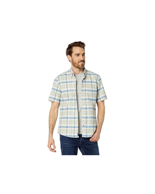 L.L. Bean Blue Comfort Stretch Oxford Short Sleeve Slightly Fitted Plaid (Vanilla) Clothing for men