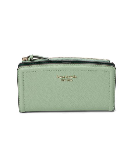Kate Spade Green Knott Pebbled Leather Zip Slim Wallet