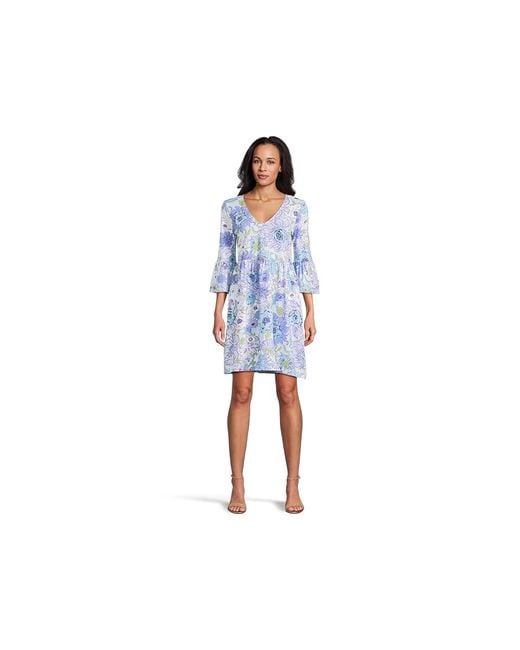 Lilly Pulitzer Black Jannie V-Neck 3/4 Sleeve Dress, Cotton