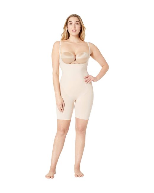 Spanx Natural Plus Size Thinstincts Open-bust Midthigh Bodysuit