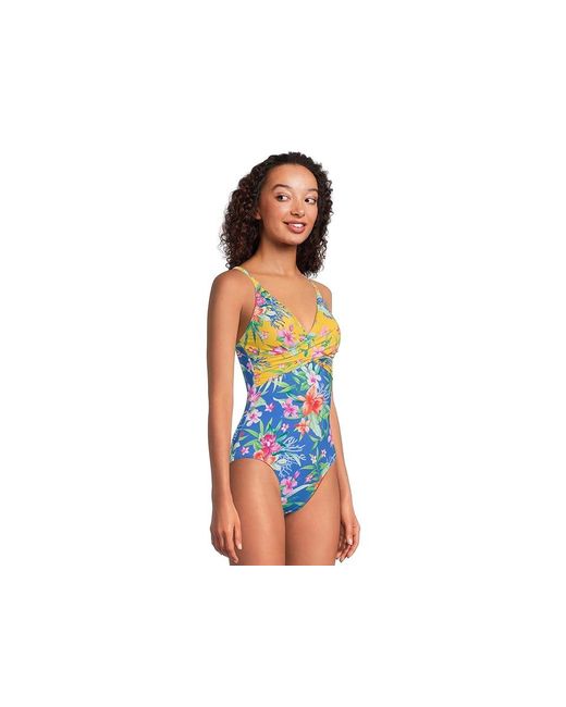 Tommy Bahama Blue Isola Vita Twist Front 1Pc Swimsuits One Piece, Nylon/Spandex