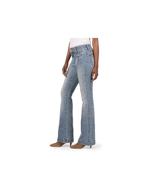 Kut From The Kloth Black Ana High-Rise Flare-Front Welt Double Button Waistband