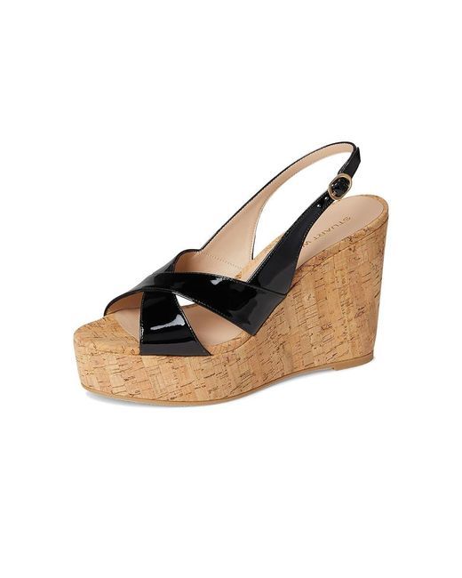 Stuart Weitzman Black Dayna Slingback Wedge Wedge Shoes, Leather