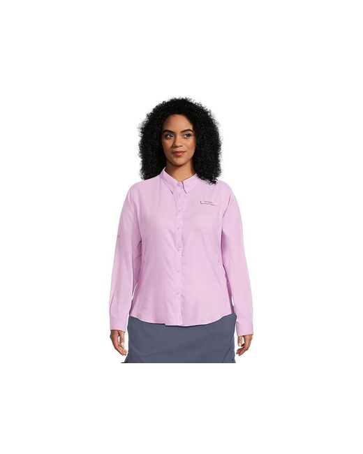 Columbia Pink Plus Size Tamiami Ii Long Sleeves Shirt Long Sleeve Button Up, Mesh/Polyester