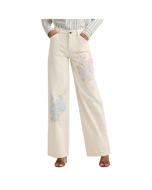Lauren by Ralph Lauren Natural Floral High-rise Wide-leg Jeans In Mascarpone Cream Wash