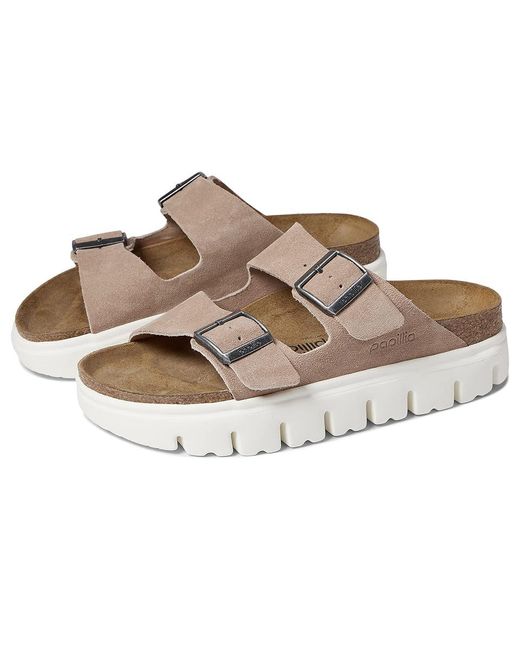 Birkenstock Metallic Papillio By Arizona Chunky Platform Sandal (Warm Sand Suede) Sandals
