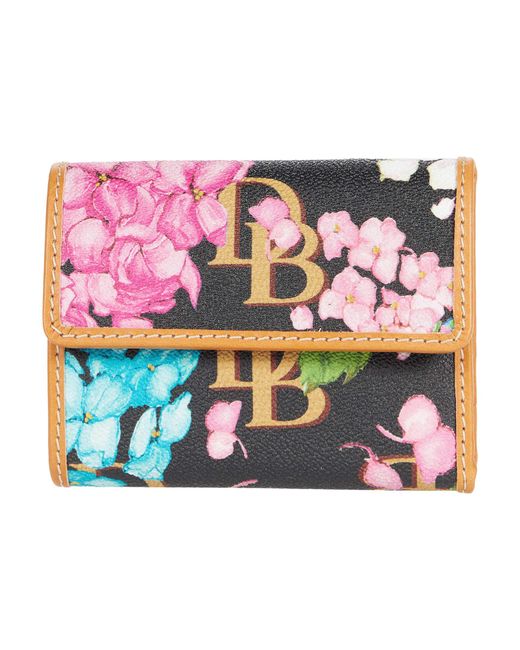 Dooney & Bourke Black Hydrangea Monogram Small Flap Wallet