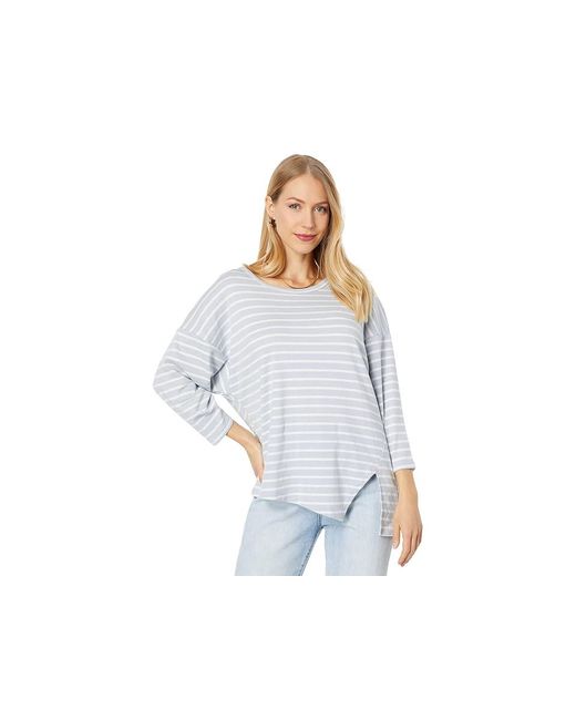 Three Dots White Stripe Asymmetric T-Shirts Clothing Icelandic/Rainy Day Stripe Xs (Us 0-2) Cotton/Modal