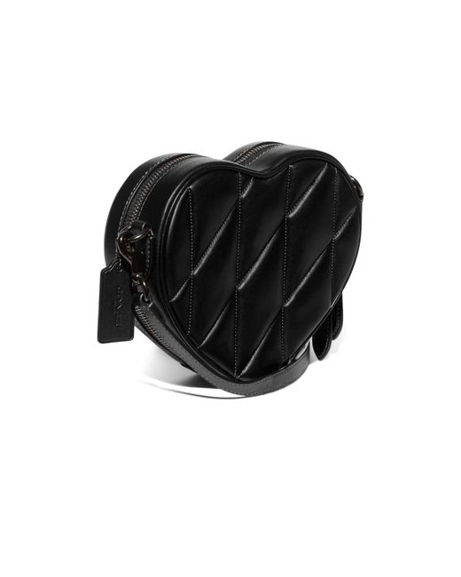 COACH Black Quilted Leather Heart Crossbody
