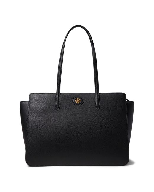 Tory Burch Robinson Pebbled Tote in Black | Lyst