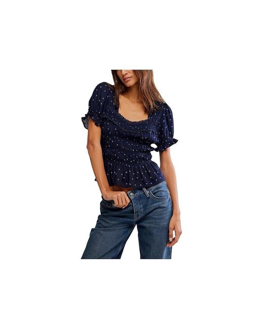 Free People Blue Adore You Blouse Clothing Lg 12) Cotton/Modal