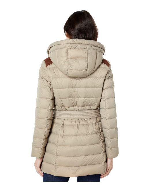 Lauren by Ralph Lauren Belted Soft Down Coat With Suede Trim in Natural |  Lyst
