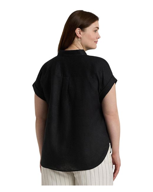Lauren by Ralph Lauren Black Plus-size Linen Dolman-sleeve Shirt