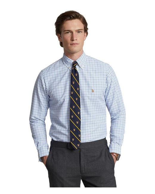 Polo Ralph Lauren Classic Fit Tattersall Performance Shirt in Blue for ...