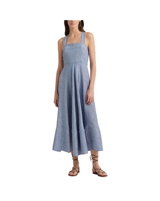 Lauren by Ralph Lauren Blue Pinstripe Linen Sleeveless Dress