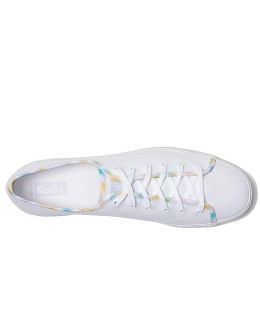 Keds White Triple Kick Canvas Lace Up Casual Shoes/Multi Gingham Binding 7.5 B