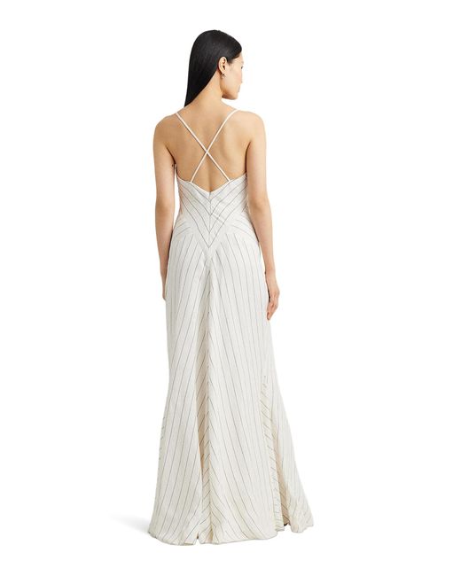 Lauren by Ralph Lauren White Chevron Linen-blend Sleeveless Gown
