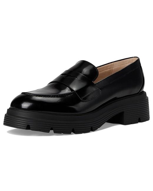 Stuart Weitzman Black Hudson Lite Loafer Dress Sandals, Leather
