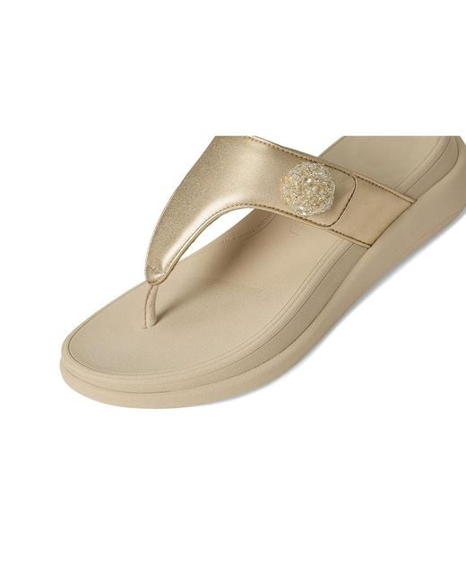 Fitflop Natural F-Mode Go Beadie-Button Adj. Flatform Toe/Post Sandals Wedge Shoes 7 M (B) Leather