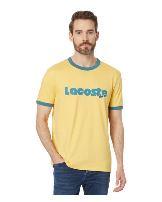 Lacoste Yellow Short Sleeve Regular Fit Tee Shirt W/ Large Wording