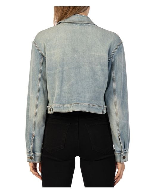 Kut From The Kloth Gray Lara Crop Jacket W/ Drop Shoulder-patch Front Pocket