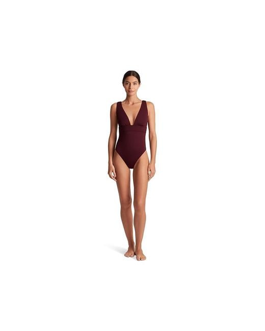 Ralph Lauren Black Sculpting Solids Modern V-Neck One-Piece Swimsuits One Piece, Elastane/Nylon/Polyester