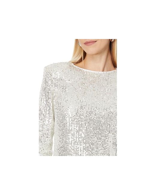 Cece White L/S Fitted Crew Neck Boxy Shoulder Dress 246 (Champagne) Dress