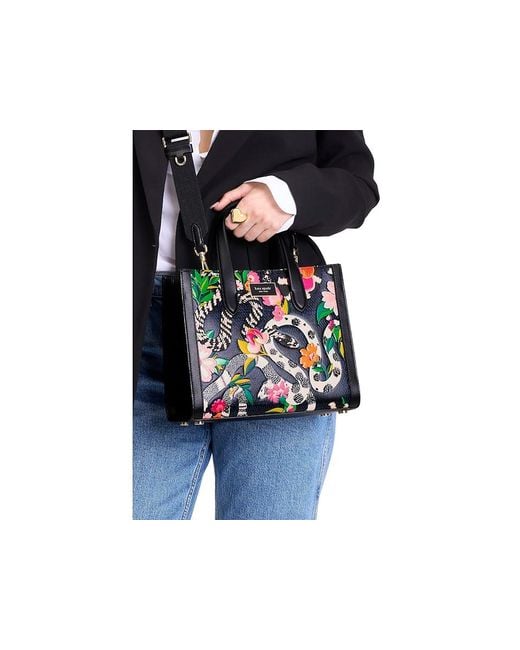 Kate Spade Black Manhattan Snake Print Embossed Leather Small Tote Tote Handbags/Multi, Leather/Polyester