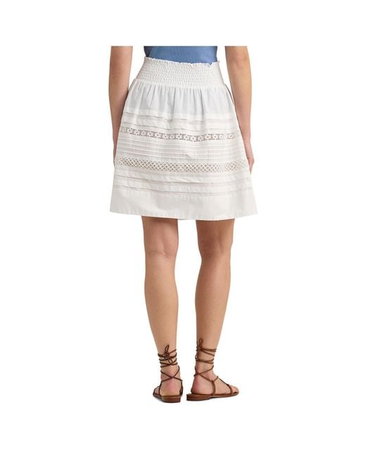Lauren by Ralph Lauren White Lace-trim Cotton Broadcloth Miniskirt