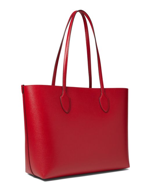 Kate Spade Red Bleecker Stencil Hearts Pop Printed Crossgrain Leather Large Tote