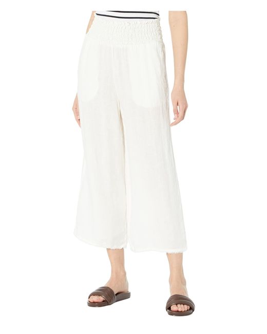 Bella Dahl Linen Smocked Wide Leg Crop in Bone (White) | Lyst