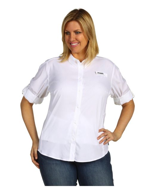 Columbia White Plus Size Tamiami Ii L/s Shirt