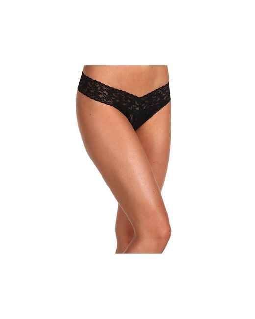 Hanky Panky Black Signature Lace Original Rise Thong 3-Pack Underwear/Chai/ Cotton/Lace/Nylon
