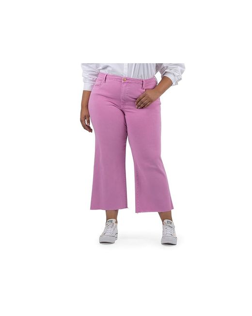 Kut From The Kloth Pink Plus Size Meg High Rise Fab Ab Wide Leg Raw Hem Jeans 16W, Cotton/Denim/Spandex