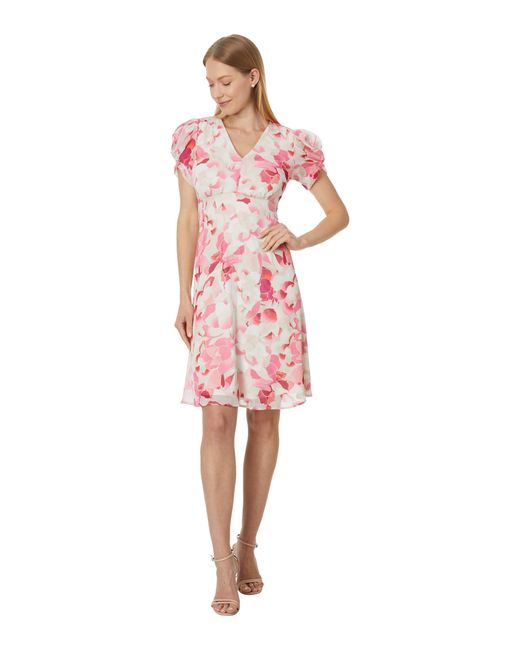 Calvin Klein Pink Short Chiffon Dress With Puff Sleeve