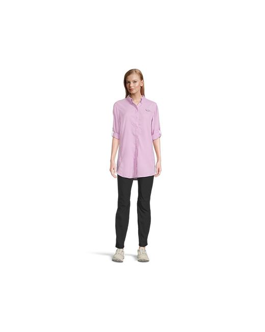 Columbia Pink Tamiami Long Sleeve Tunic Long Sleeve Button Up, Polyester