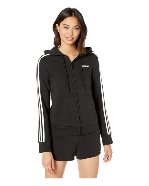 Adidas Black Essential 3 Stripes Fleece Full Zip Hoodie