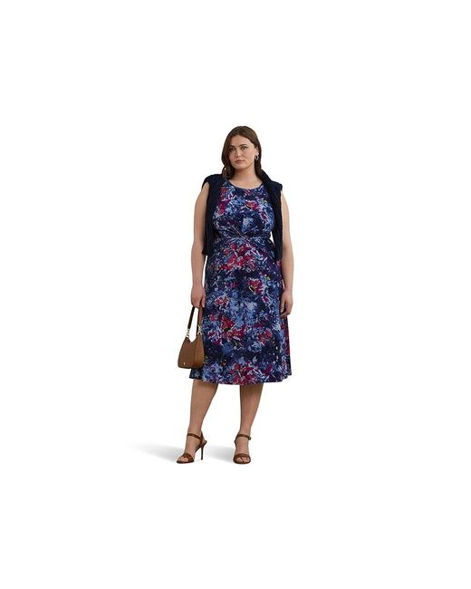 Ralph Lauren Blue Plus Size Print Twist-Front Jersey Dress Dress, Elastane/Polyester