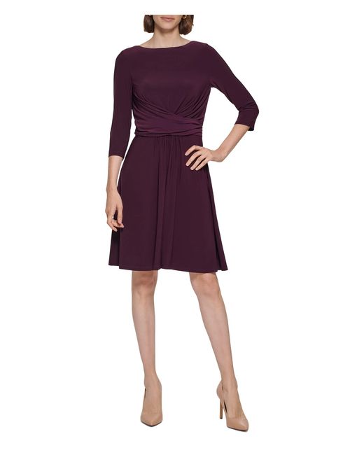 Tommy Hilfiger Purple 3/4 Sleeve Jersey Fit-and-flare Wrap Detail Dress