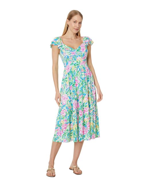 Lilly Pulitzer Blue Bayleigh Flutter Sleeve Midi