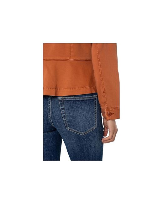 Liverpool Los Angeles Blue Soft Touch Twill Peplum Hem Trucker Jacket Jacket, Cotton/Rayon/Spandex
