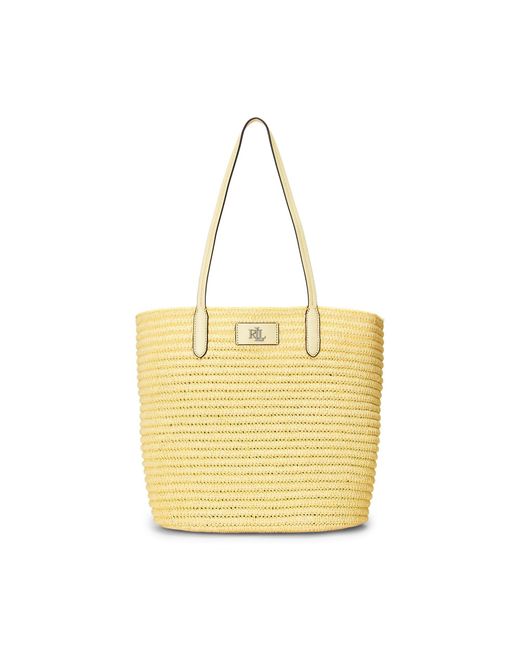 Lauren by Ralph Lauren Yellow Leather-trim Straw Large Brie Tote Bag