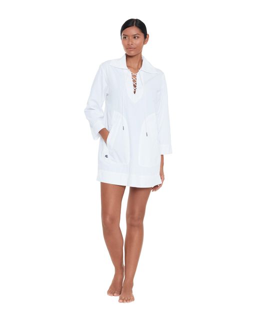Lauren by Ralph Lauren White Lace Up Tunic Cover Up
