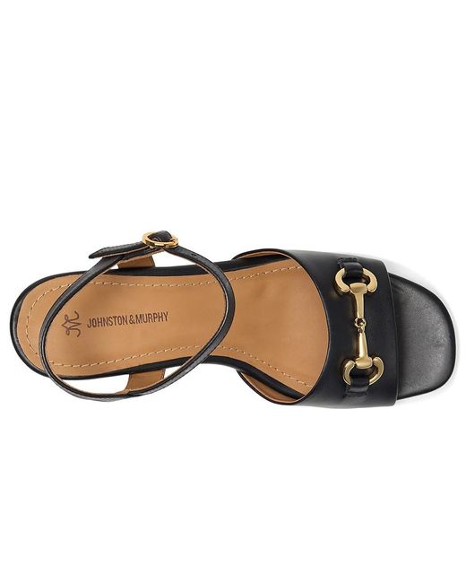 Johnston & Murphy Black Edith Bit Sandals Wedge Shoes, Leather