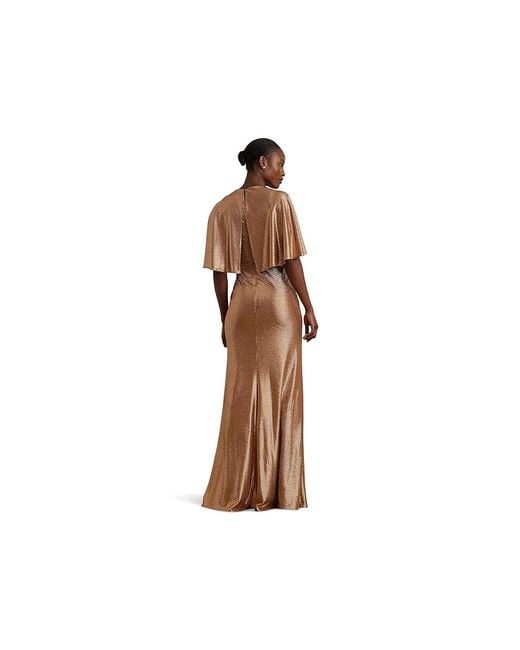 Ralph Lauren Black Metallic Knit Twist-Front Cape Gown (Rose/ Foil) Dress