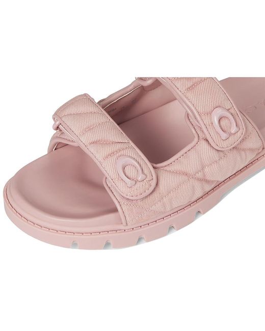 COACH Pink Sculpted C Quilted Washed Denim Double Band Sandals Sandals, Synthetic
