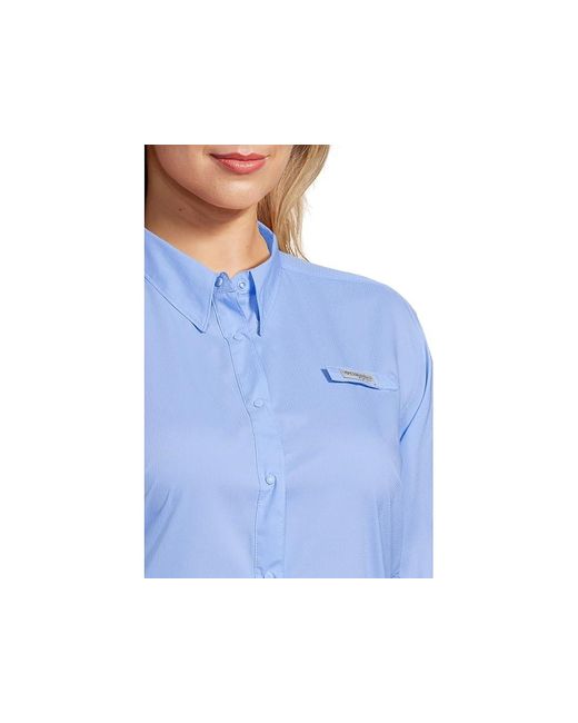 Columbia Blue Plus Size Tamiamitm Ii Long Sleeves Shirt Long Sleeve Button Up, Mesh/Polyester