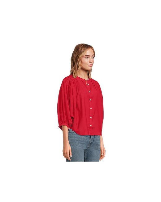 Madewell Shirred Crewneck Button-Up Top Clothing Xl 14-16) Cotton/Viscose